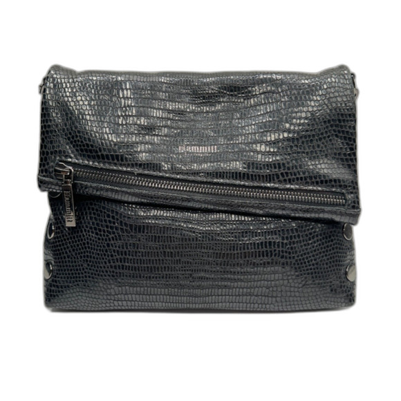 Hammitt VIP Medium Black Lizard Emboss Crossbody Gunmetal Red Suede - Picture 1 of 16